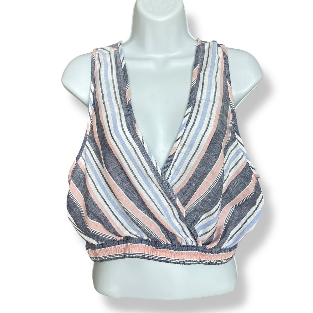 Angie Crop Top Women Striped Wrap-Style Size Large Lightweight Beachy Rayon Tank